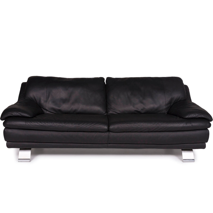 Italsofa Leather Sofa Black Three Seater #11357