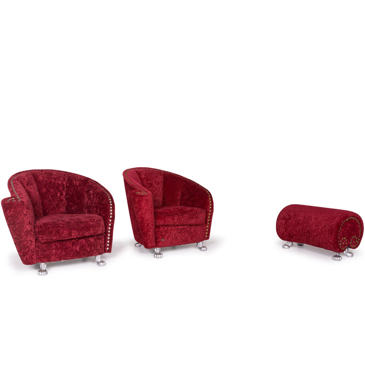 Ensemble fauteuil en velours Bretz tabouret rouge #11923