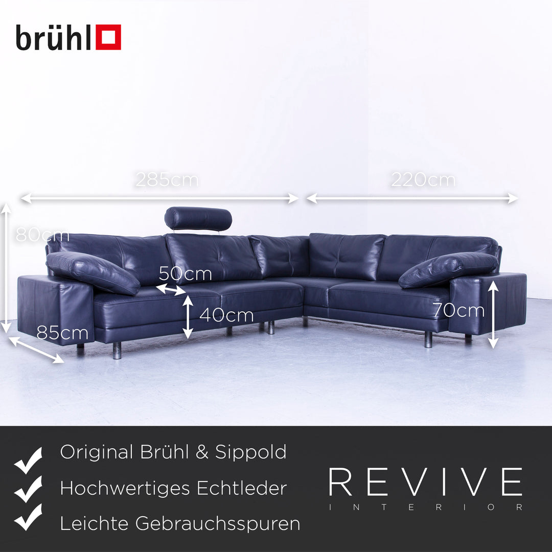 Brühl Designer Leder Ecksofa Schwarz Echtleder Kopfstütze Couch #4673