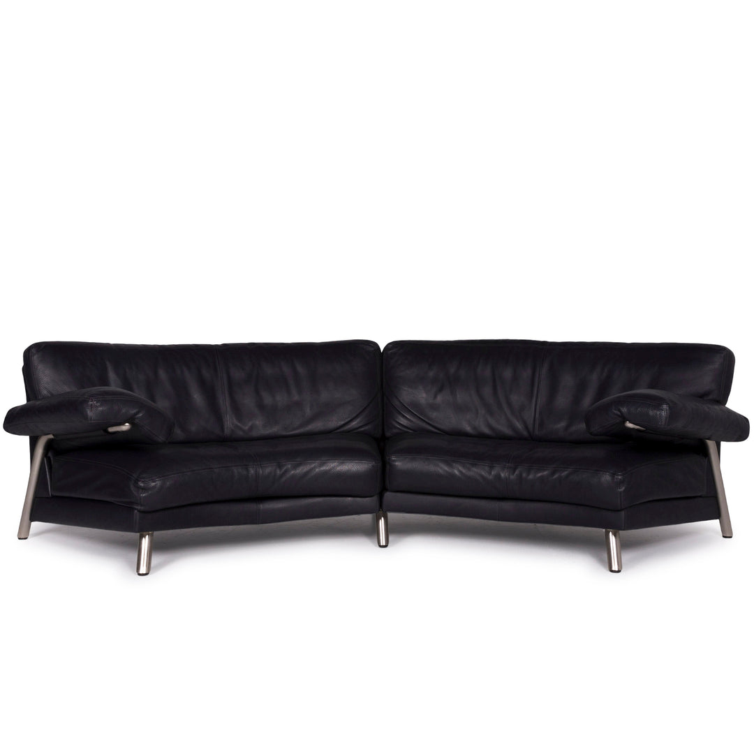 WK Wohnen canapé en cuir bleu foncé quatre places #10740