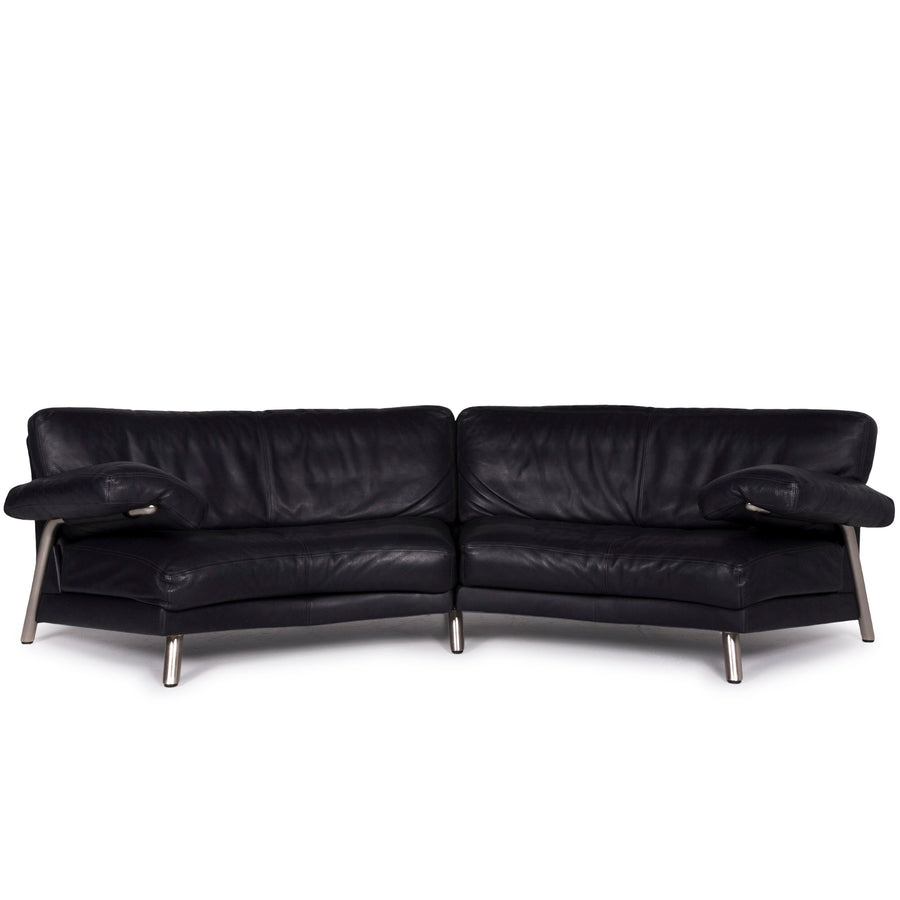 WK Wohnen canapé en cuir bleu foncé quatre places #10740