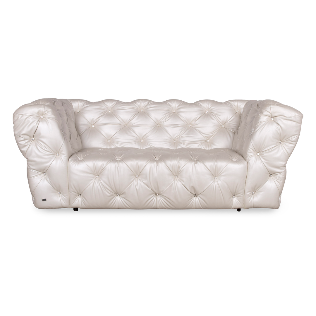 Bretz Marilyn Leather Sofa Cream Ivory Genuine Leather Three Seater Gemstone Couch #7319