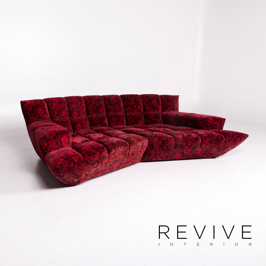 Bretz Cloud 7 Samt Stoff Ecksofa Rot Sofa Rosen Muster #12031