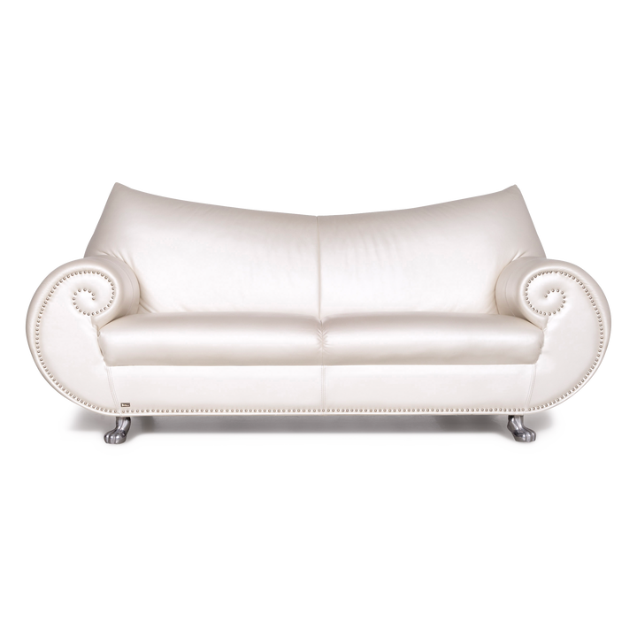 Bretz Gaudi Leder Sofa Weiß Perlmutt Dreisitzer Echtleder Couch #7216
