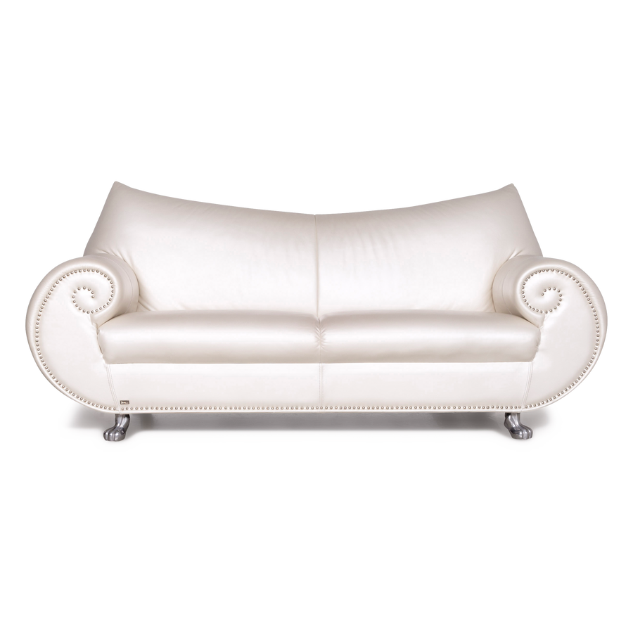 Bretz Gaudi Leder Sofa Weiß Perlmutt Dreisitzer Echtleder Couch #7216