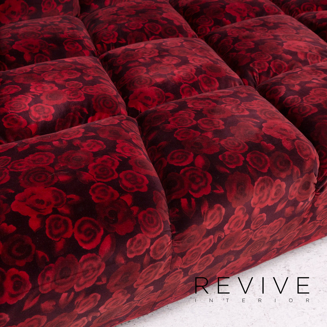 Bretz Cloud 7 Samt Stoff Ecksofa Rot Sofa Rosen Muster #12031
