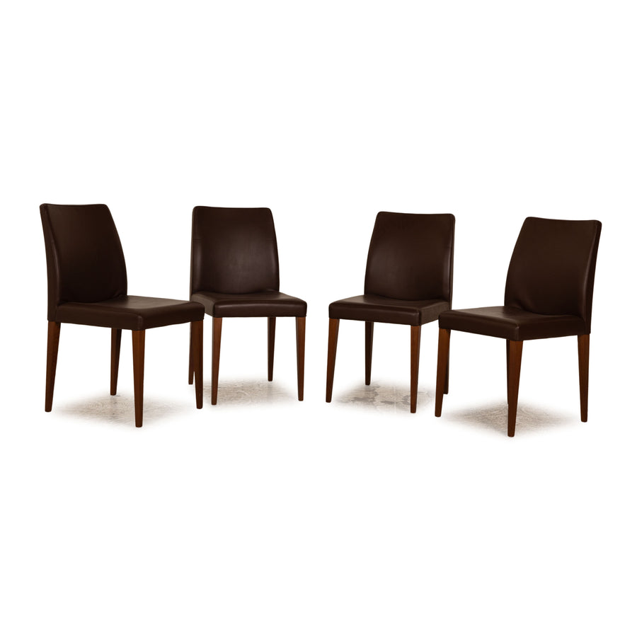 Set of 4 Poltrona Frau Leather Chairs Brown Dining Room