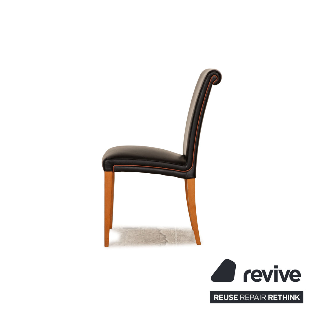 Set of 4 Poltrona Frau Vittoria Leather Chairs Black Dining Room