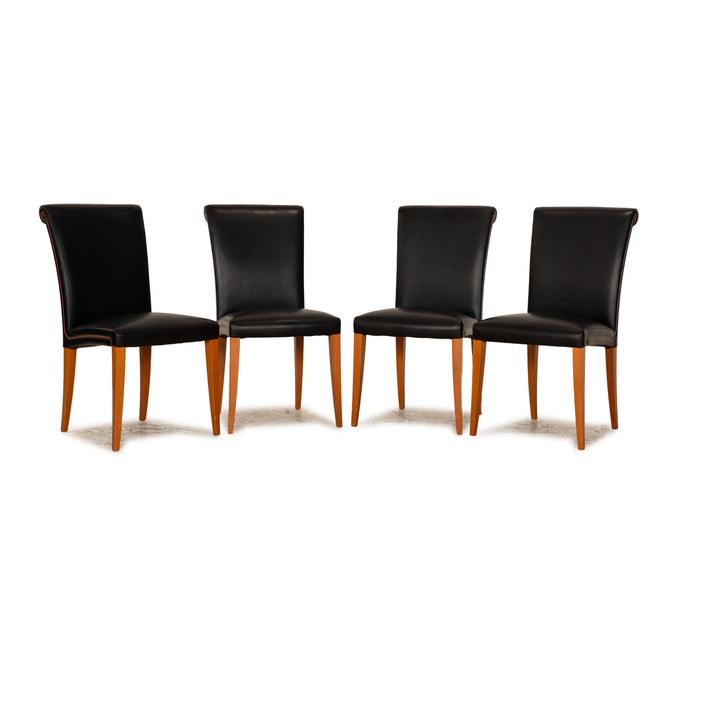 Set of 4 Poltrona Frau Vittoria Leather Chairs Black Dining Room