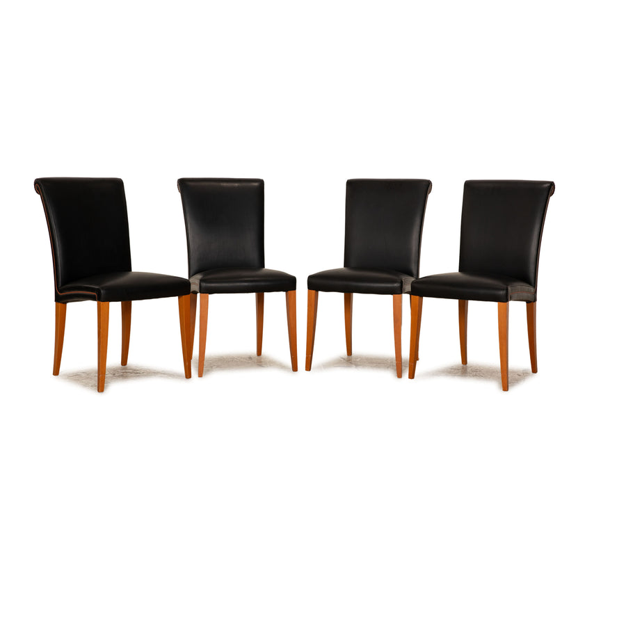 Set of 4 Poltrona Frau Vittoria Leather Chairs Black Dining Room