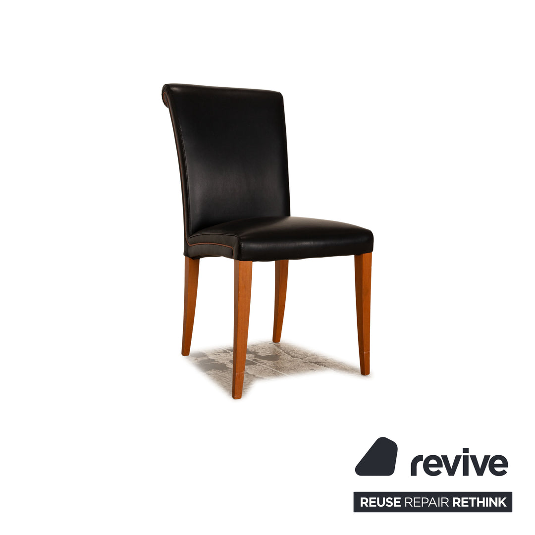 Set of 4 Poltrona Frau Vittoria Leather Chairs Black Dining Room