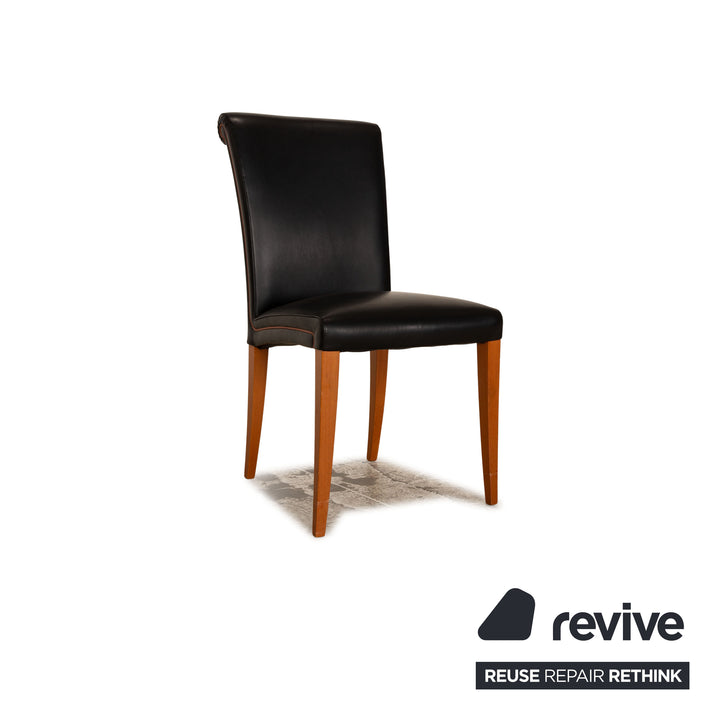 Set of 4 Poltrona Frau Vittoria Leather Chairs Black Dining Room