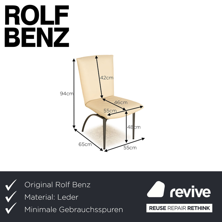 Set of 4 Rolf Benz 7000 leather chairs cream dining room