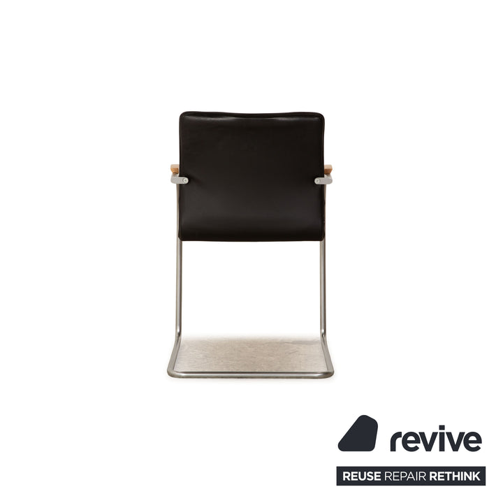 Set of 4 Thonet S 79 leather chairs black