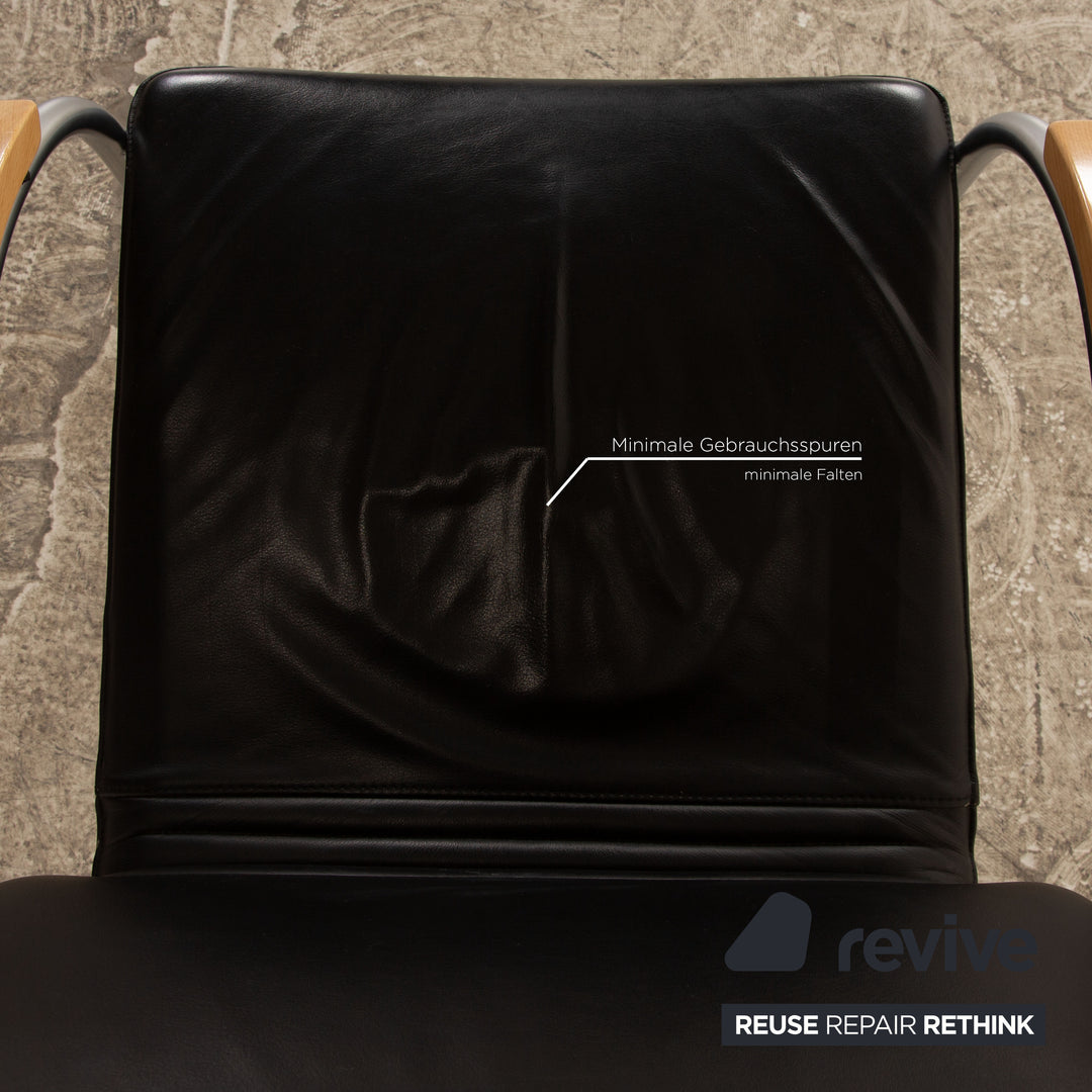 Set of 4 Thonet S 79 leather chairs black