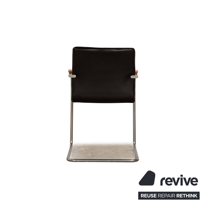 Set of 4 Thonet S 79 leather chairs black