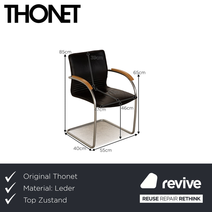 Set of 4 Thonet S 79 leather chairs black