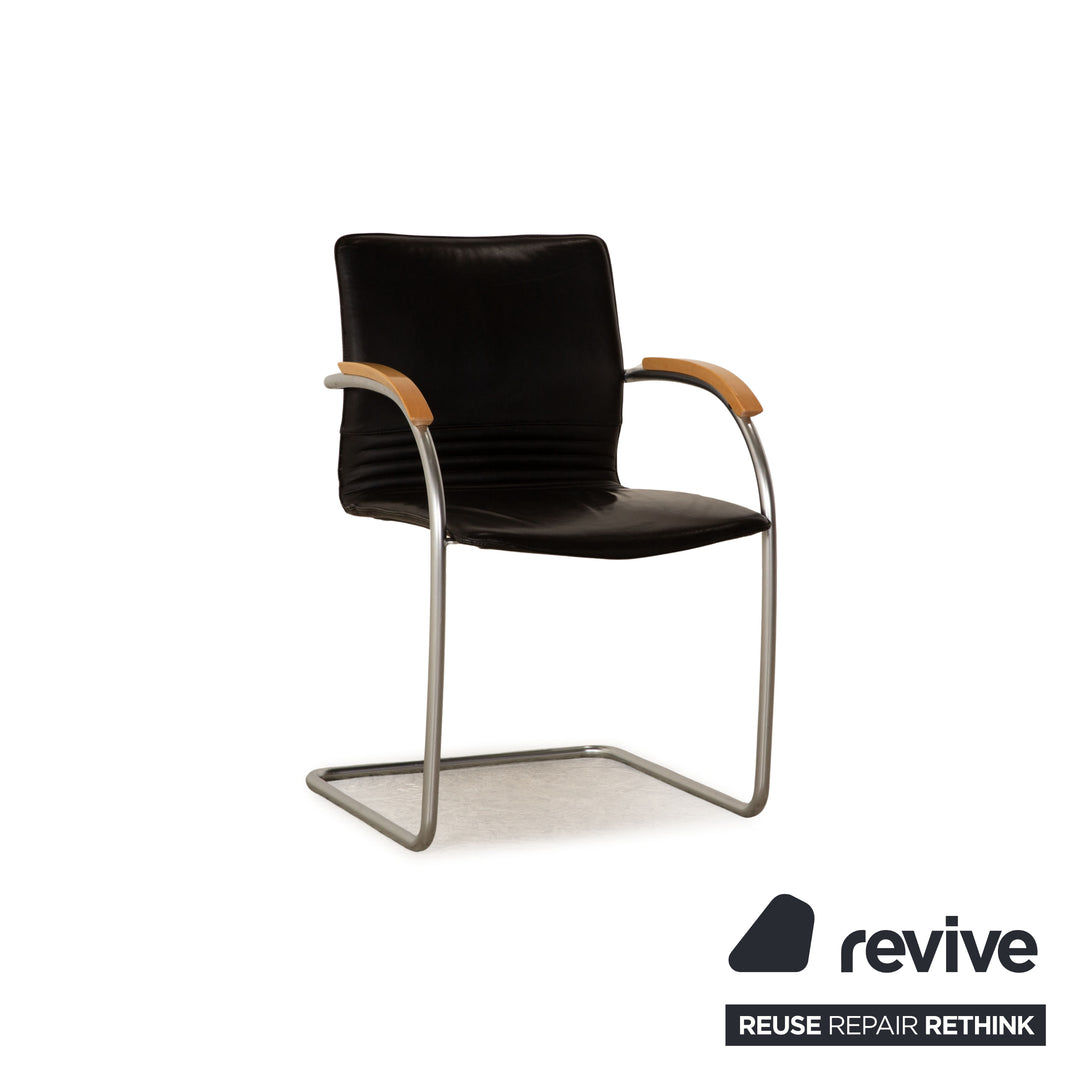Set of 4 Thonet S 79 leather chairs black