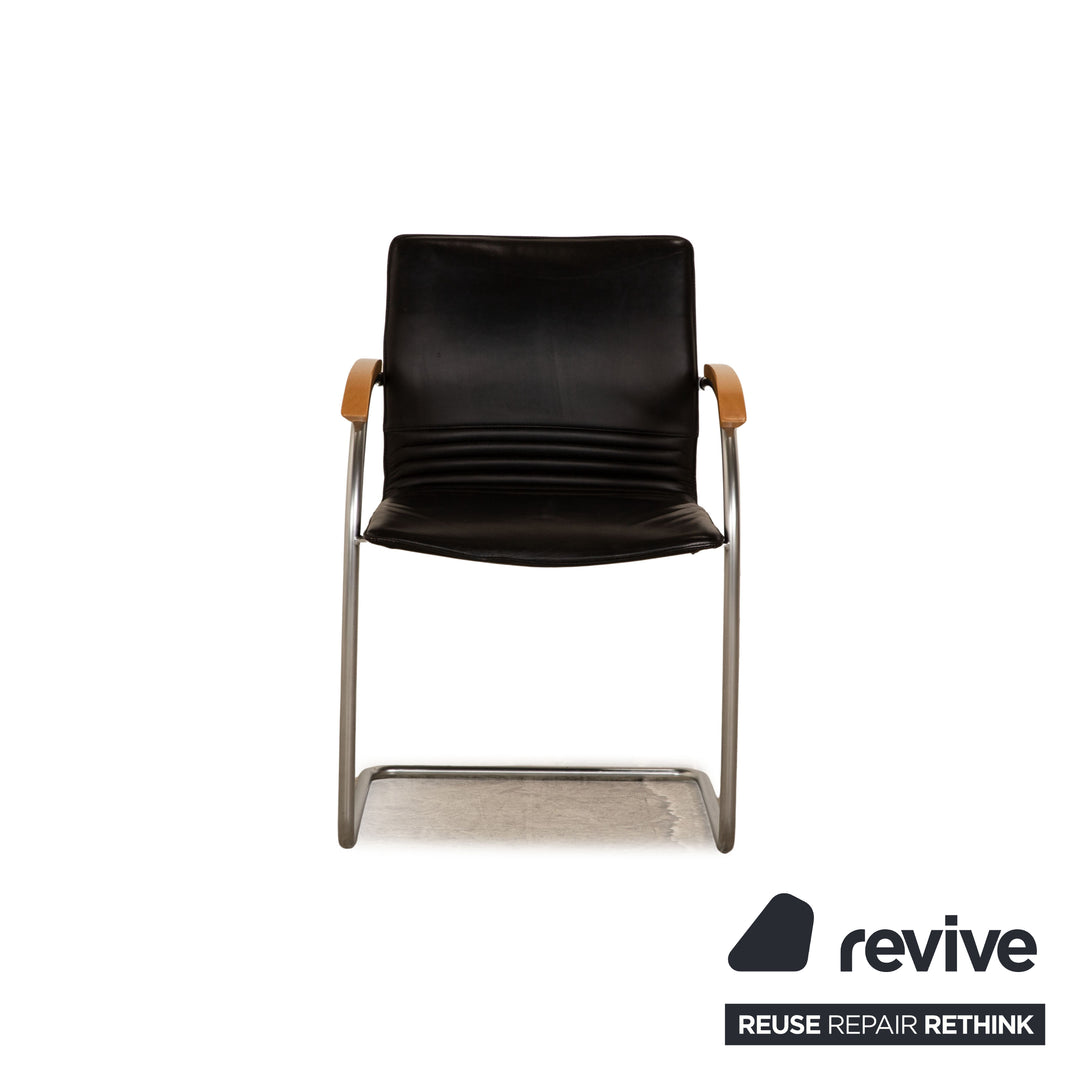Set of 4 Thonet S 79 leather chairs black