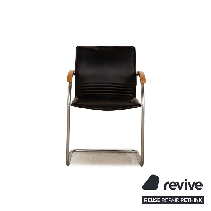 Set of 4 Thonet S 79 leather chairs black