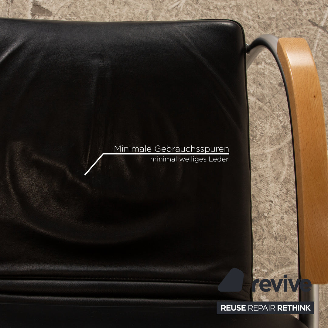 Set of 4 Thonet S 79 leather chairs black