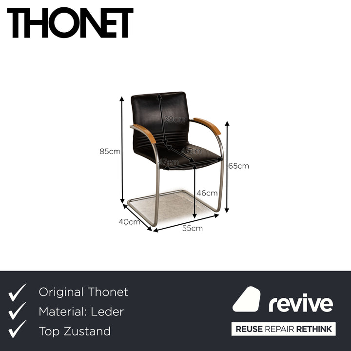 Set of 4 Thonet S 79 leather chairs black