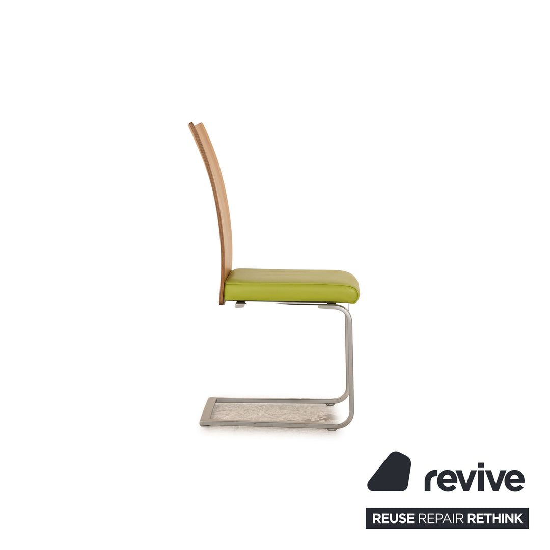 Lot de 4 chaises en cuir Venjakob salle à manger en noyer vert