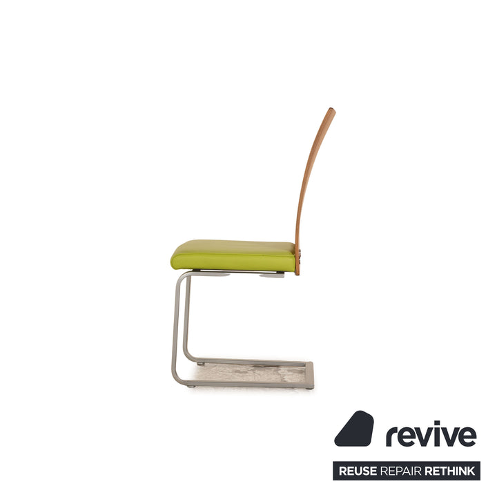 Lot de 4 chaises en cuir Venjakob salle à manger en noyer vert