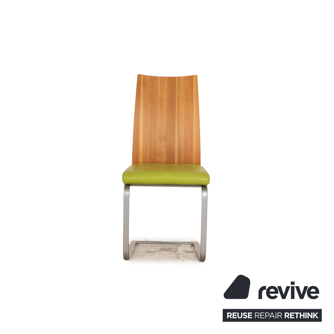 Lot de 4 chaises en cuir Venjakob salle à manger en noyer vert