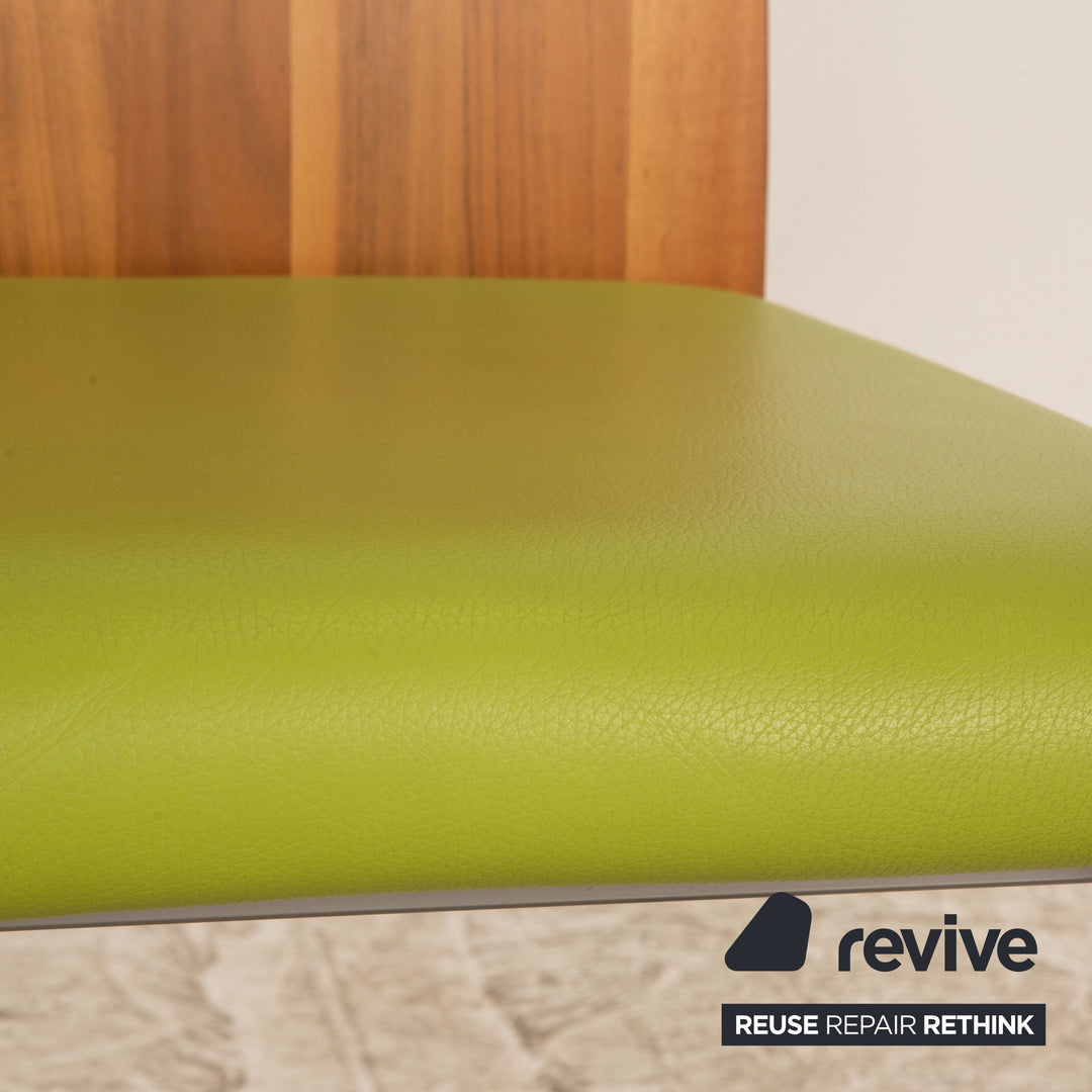 Lot de 4 chaises en cuir Venjakob salle à manger en noyer vert