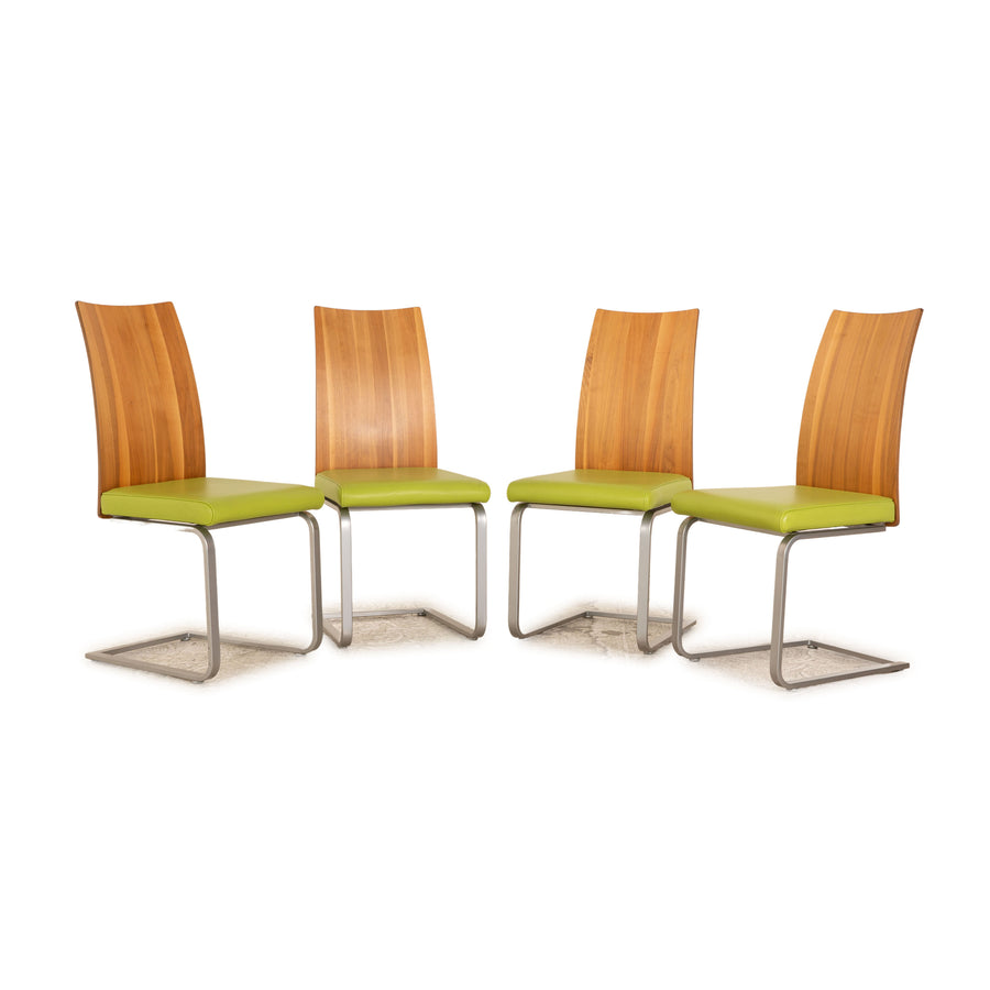 Lot de 4 chaises en cuir Venjakob salle à manger en noyer vert