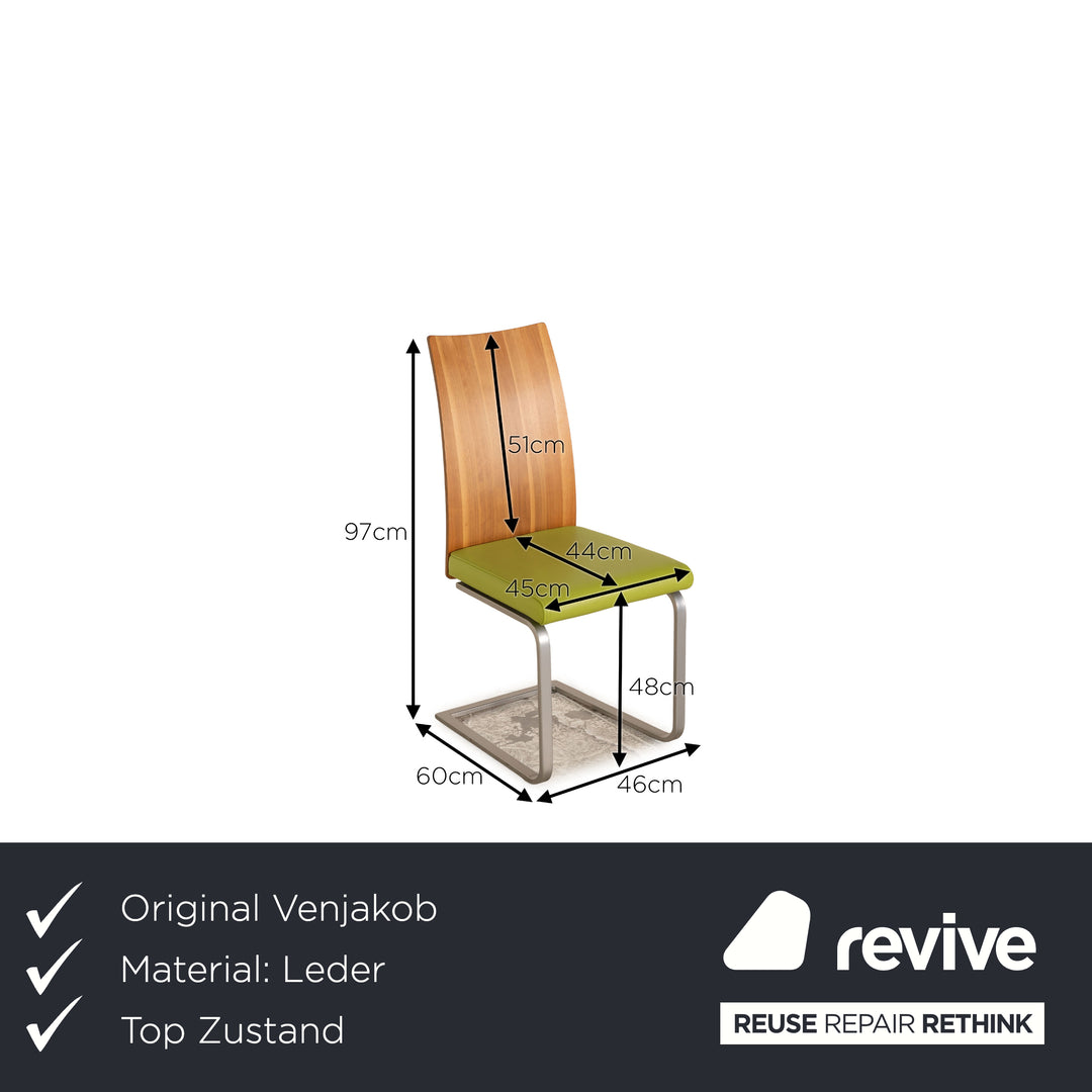 Lot de 4 chaises en cuir Venjakob salle à manger en noyer vert
