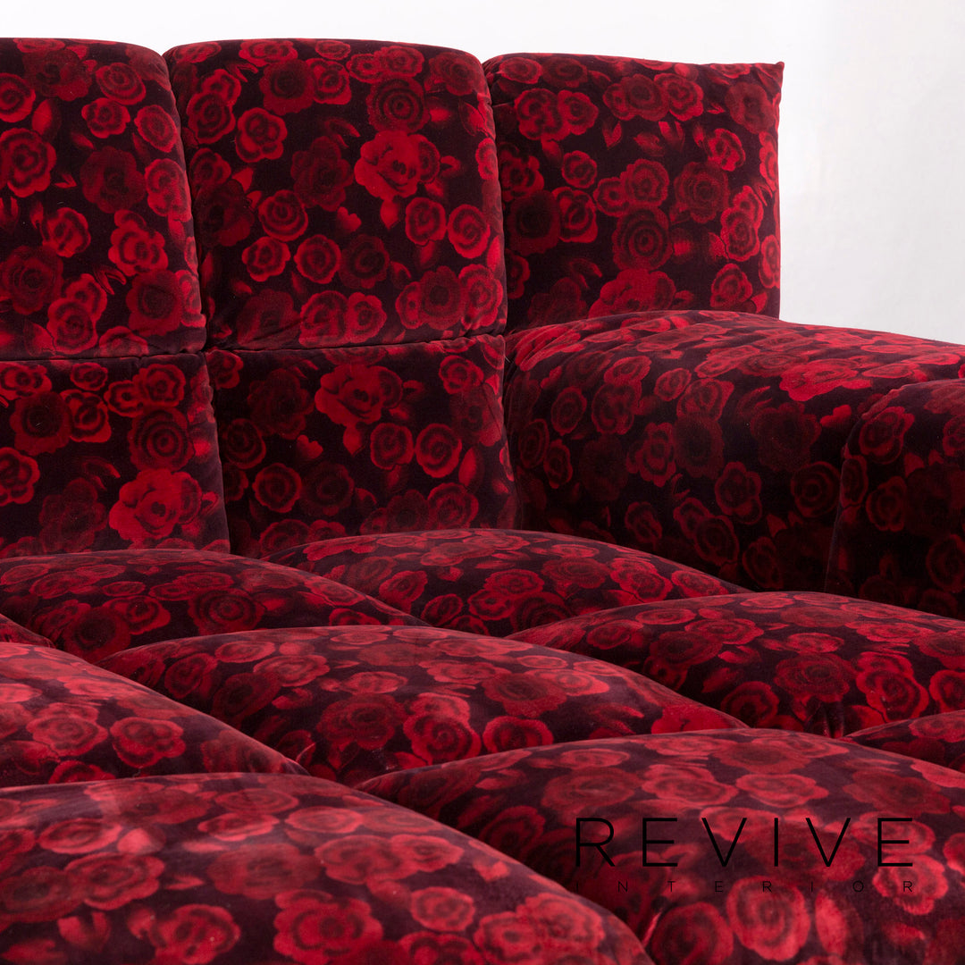 Bretz Cloud 7 Samt Stoff Ecksofa Rot Sofa Rosen Muster #12031