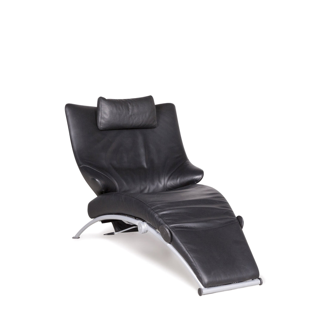 WK Wohnen Solo 699 Chaise longue design en cuir véritable noir avec fauteuil #7803
