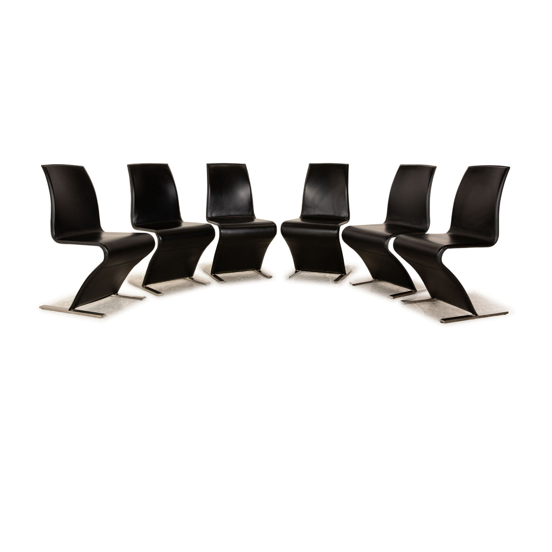 6er Garnitur Draenert Leder Stuhl Schwarz Freischwinger