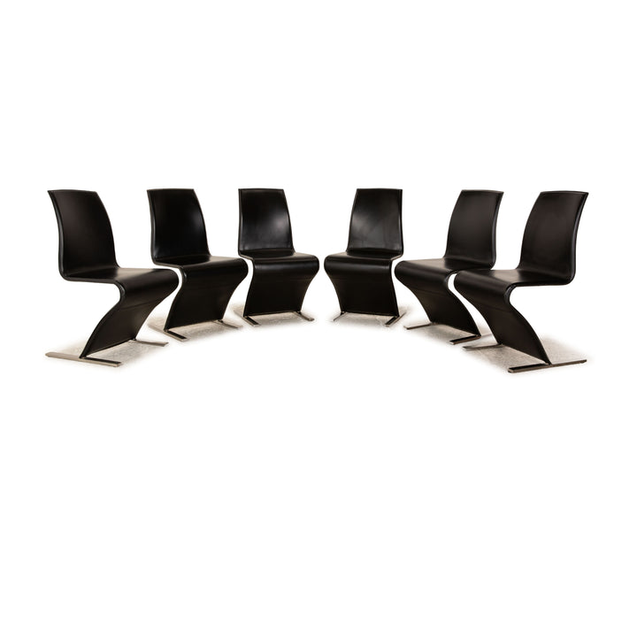 6er Garnitur Draenert Leder Stuhl Schwarz Freischwinger