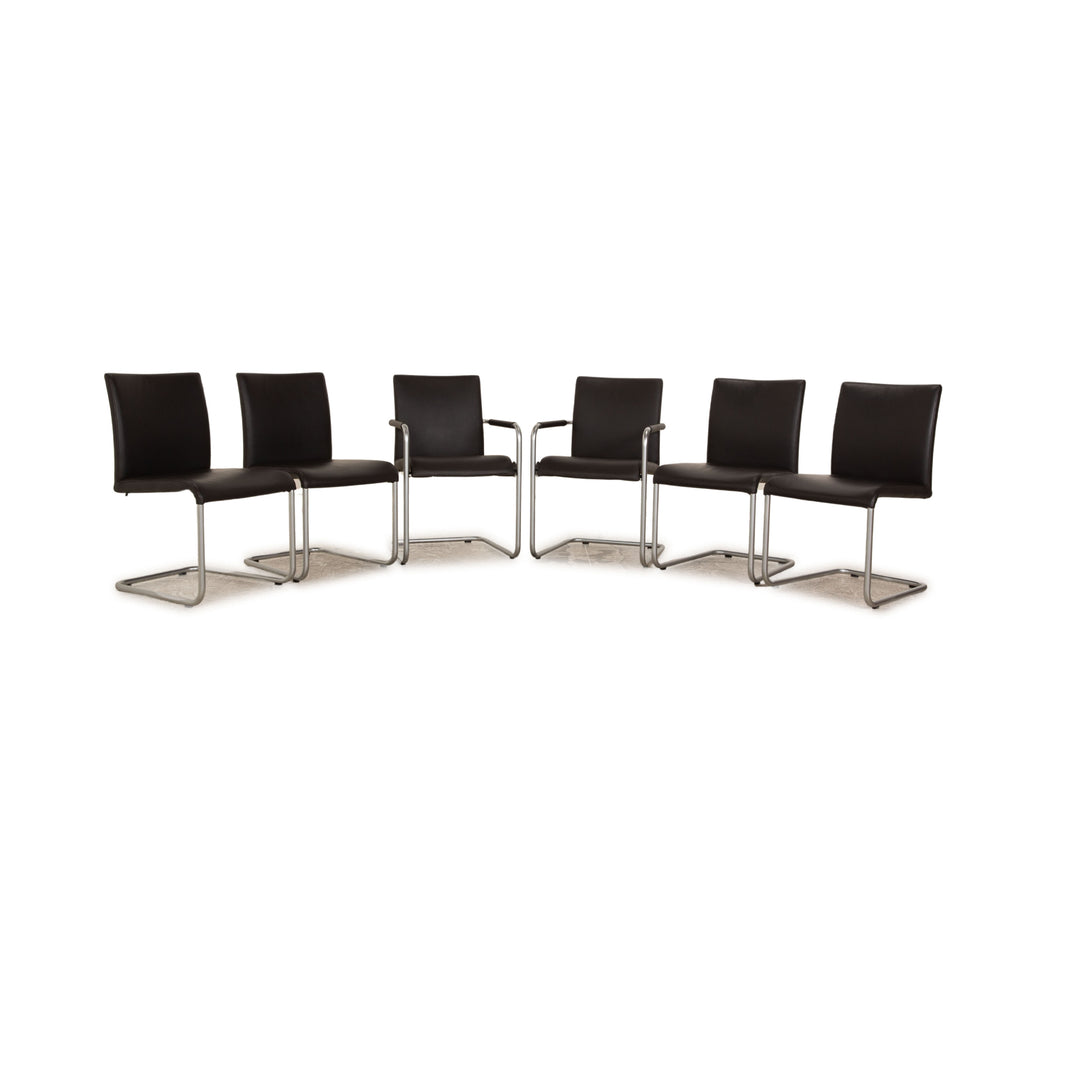 Lot de 6 chaises Hülsta D2 en cuir noir