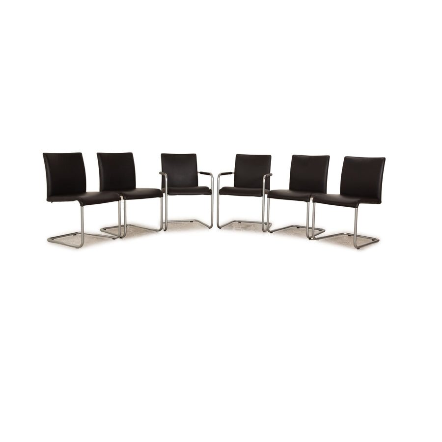 Lot de 6 chaises Hülsta D2 en cuir noir