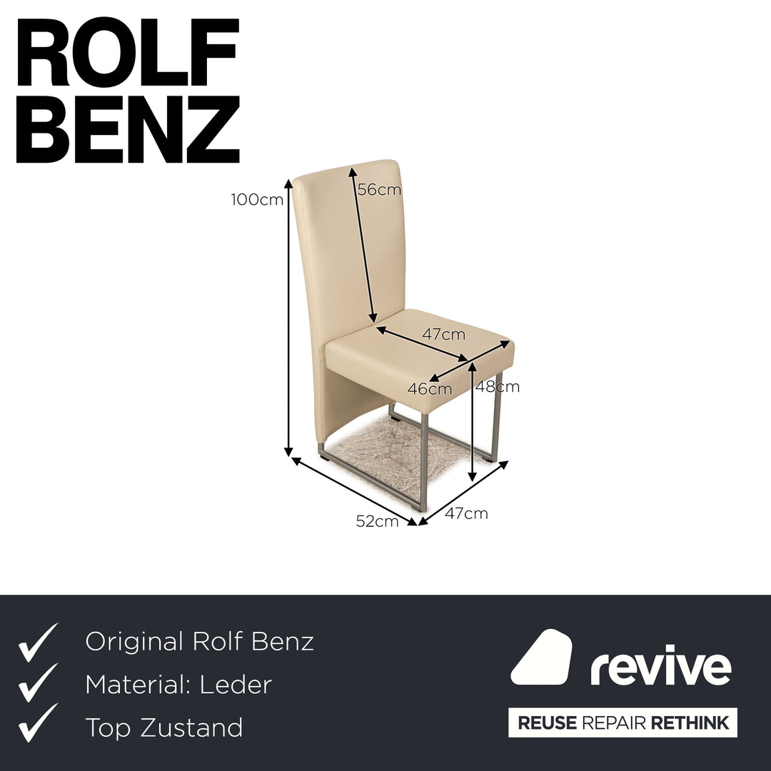 Set of 6 Rolf Benz 7400 leather chairs cream
