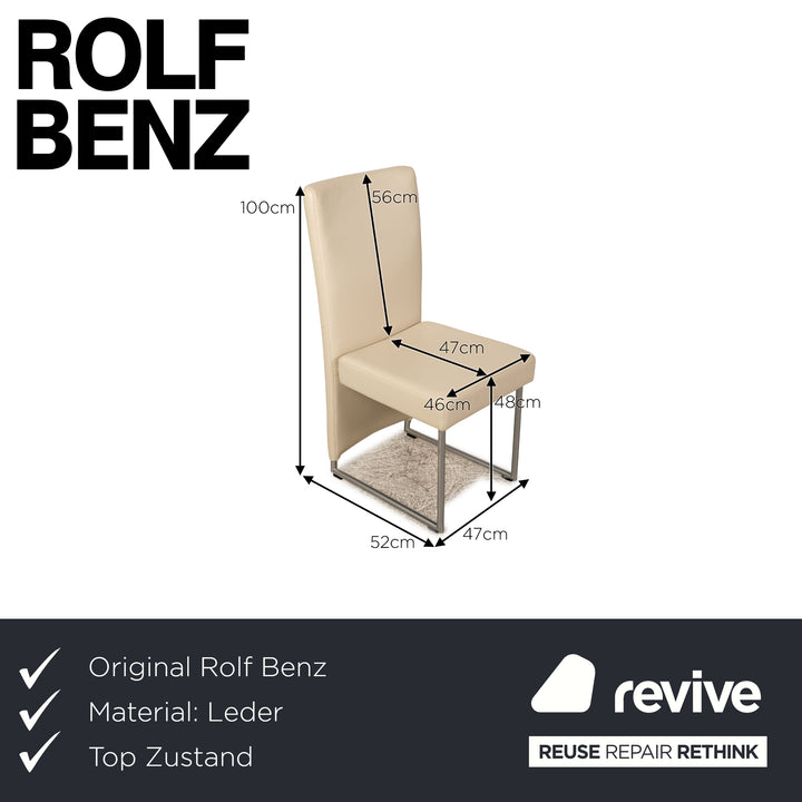 Set of 6 Rolf Benz 7400 leather chairs cream