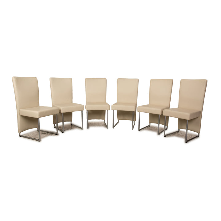 Set of 6 Rolf Benz 7400 leather chairs cream