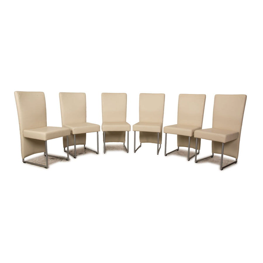 Set of 6 Rolf Benz 7400 leather chairs cream