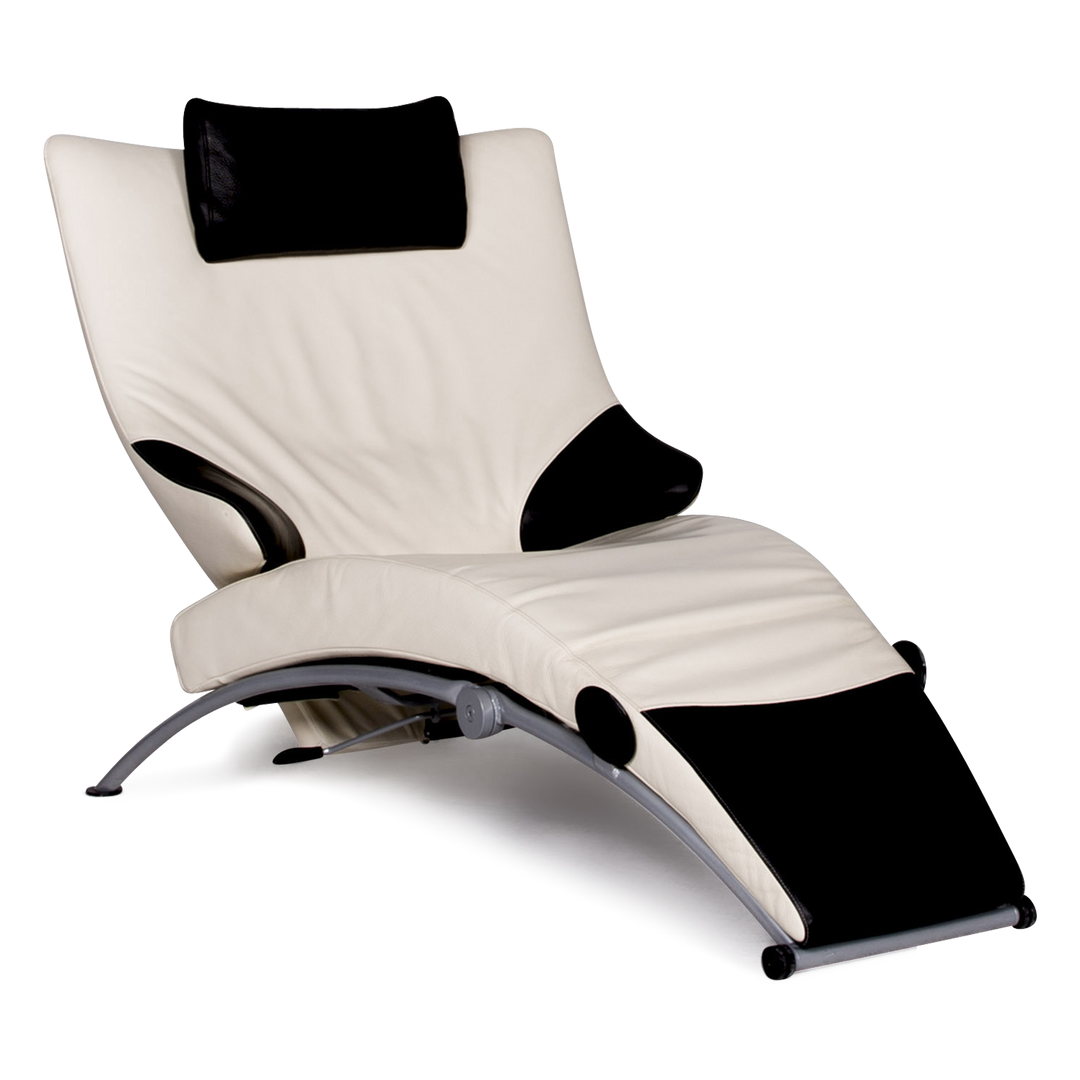 WK Wohnen Solo 699 Chaise longue en cuir design blanc noir fauteuil de canapé en cuir véritable #8638