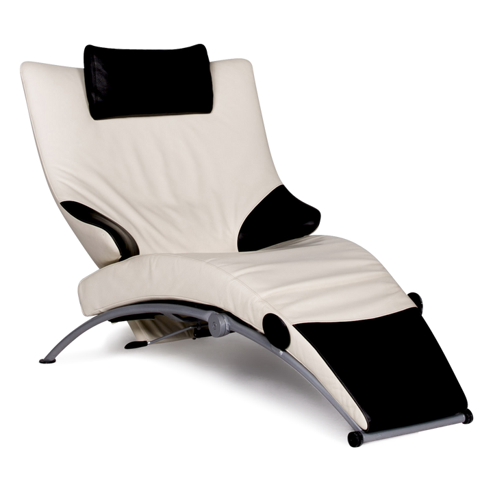 WK Wohnen Solo 699 Chaise longue en cuir design blanc noir fauteuil de canapé en cuir véritable #8638