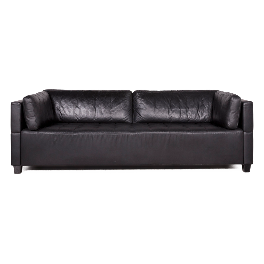 Brühl Carrée Designer Leder Sofa Schwarz Echtleder Dreisitzer Couch #7028