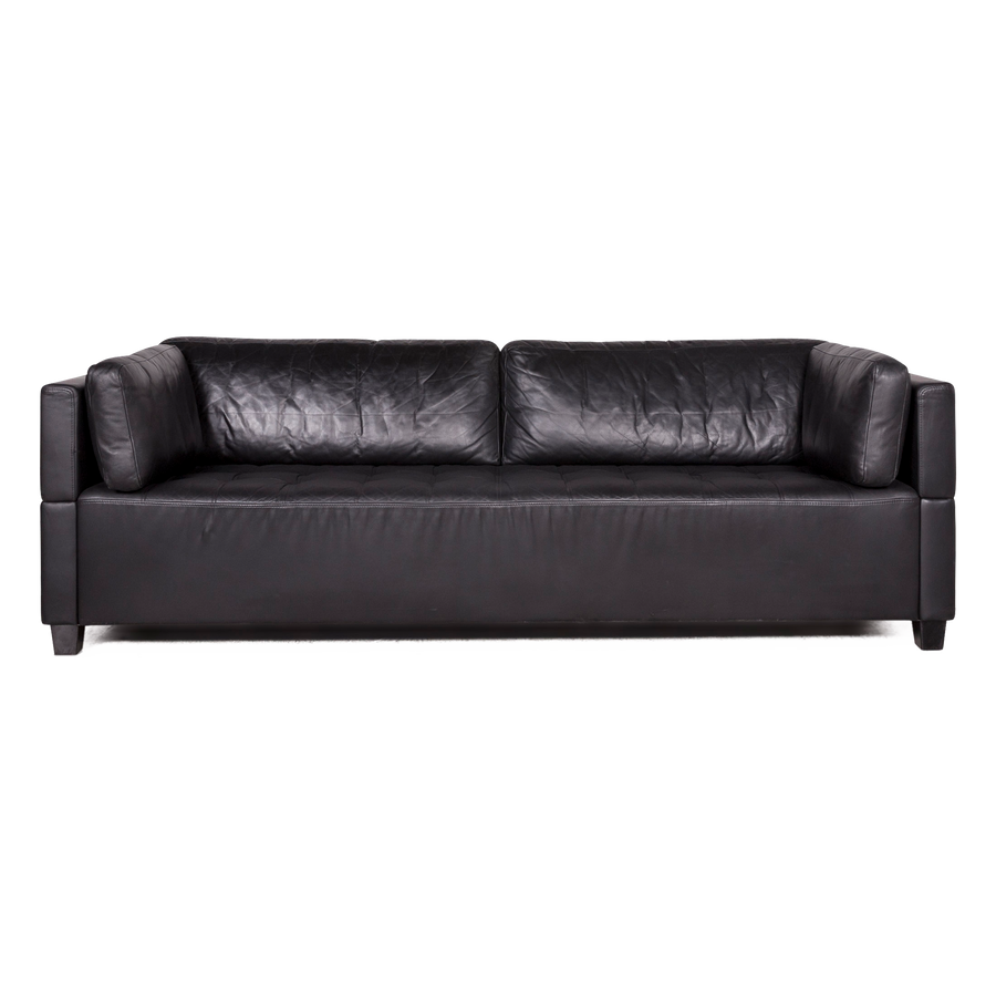 Brühl Carrée Designer Leder Sofa Schwarz Echtleder Dreisitzer Couch #7028