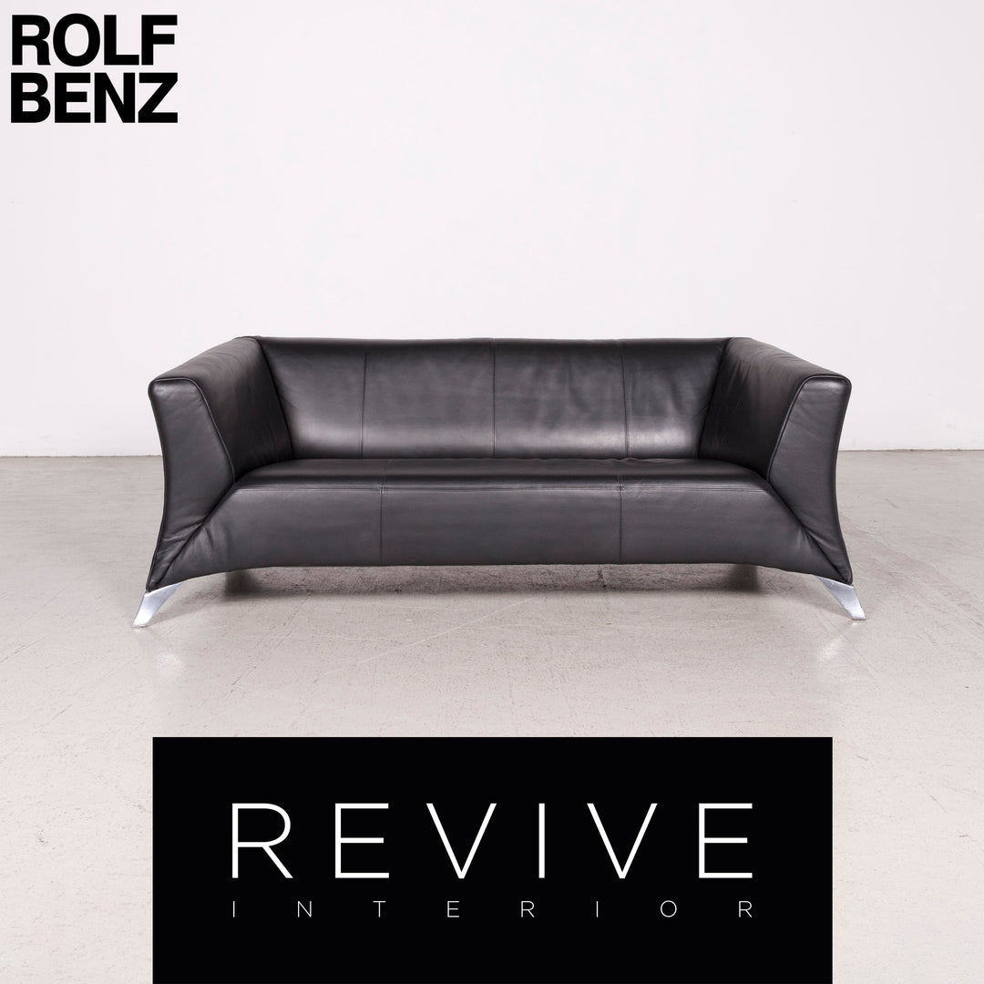BMP Rolf Benz 322 Designer Leder Sofa Schwarz Echtleder Zweisitzer Couch #6471