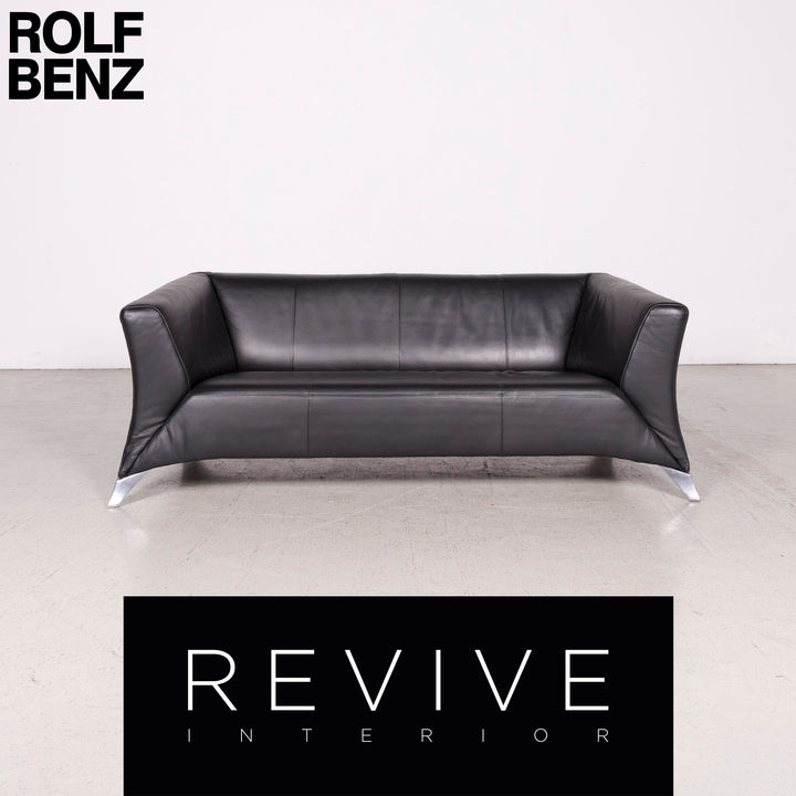 BMP Rolf Benz 322 Designer Leder Sofa Schwarz Echtleder Zweisitzer Couch #6471