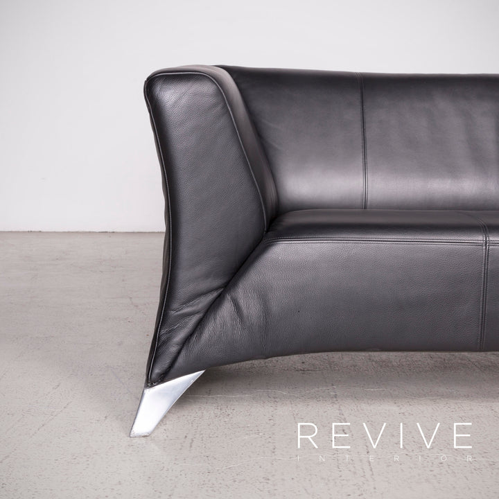 BMP Rolf Benz 322 Designer Leder Sofa Schwarz Echtleder Zweisitzer Couch #6471