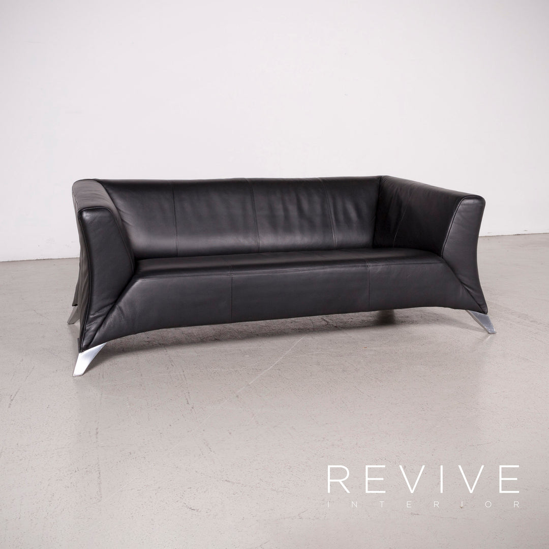 BMP Rolf Benz 322 Designer Leder Sofa Schwarz Echtleder Zweisitzer Couch #6471